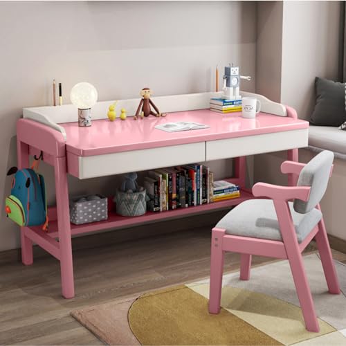 KUviez K*ids-Schreibtisch, moderner Home-Office-Schreibtisch mit Ablagefach und Schubladen, Holz-Studententisch, Computer-Arbeitsplatz (47 Zoll, rosa) von KUviez