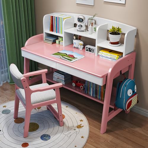 KUviez K*ids-Studienschreibtisch mit Aufbewahrungsschubladen, moderner Home-Office-Schreibtisch aus Holz, Computerarbeitsplatz mit Schubladen und offenen Ablagefächern (84 x 60 x 110 cm, rosa) von KUviez