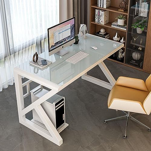 KUviez Moderner, einfacher Arbeitstisch aus gehärtetem Glas, Computertisch, Heimbüro-Schreibtisch, Arbeitsplatz (39 Zoll, weiß) von KUviez