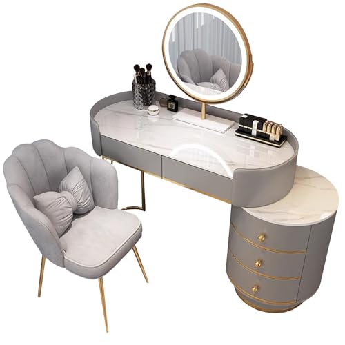 KUviez Schminktisch-Set, Schminktisch mit Schubladen – moderner Schminktisch für Schlafzimmer, Frisiertisch mit Stauraum oder Kleiner Computertisch für das Homeoffice, Grau und Weiß KUviez Schminktisch-Set, Schminktisch mit Schubladen – moderner Schminktisch für Schlafzimmer, Frisiertisch mit Stauraum oder Kleiner Computertisch für das Homeoffice, Grau und Weiß von KUviez