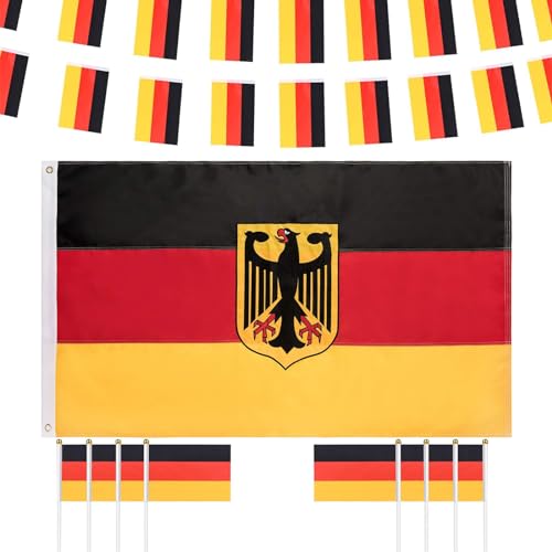 Deutschland Flagge, em 2024, 1 Pieces Deutschland Flagge Mit Adler 1 Pieces String Flags and 8 Pieces German Hand Flags, for Fussball Euro 2024 Home Garden Bar World Cup Party Decoration von KVGBNT