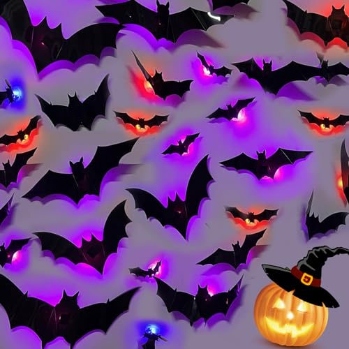 Halloween Deko, 12 Stück Halloween Deko Set Zufällige Farbblitze Fledermausdekoration Für Wanddekoration, Simulation Fledermaus Für Halloween Deko Garten, Halloween Fensterdeko, Halloween Party von KVGBNT