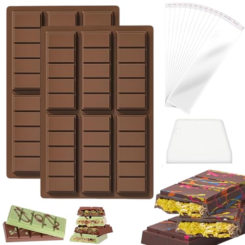 Schokoladenform Silikon, Schokoladenform, 2 Stück Tief Schokoladentafel Form Silikonform Schokoladentafel, Schokoladen Form mit Schaber und Tasche füR Schokolade Praline SüßIgkeiten von KVGBNT