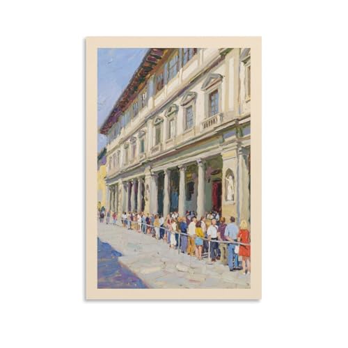 KVIINKD Florenz Italien Uffizien Galerie Warteschlange Ölgemälde Wohnzimmer Schlafzimmer Dekor Moderne ästhetische Wandkunst Poster Geschenk für Freunde Ungerahmter Stil 30 x 45 cm von KVIINKD