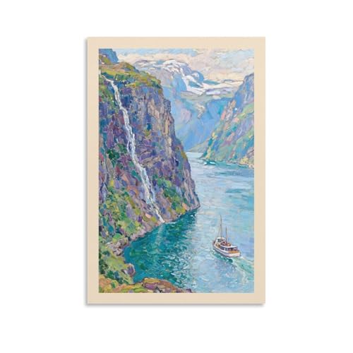 KVIINKD Geirangerfjord Norwegen Kreuzfahrt Wasserfall Impressionist Wohnzimmer Schlafzimmer Dekor Moderne ästhetische Wandkunst Poster Geschenk für Freunde Ungerahmt Stil 30 x 45 cm von KVIINKD