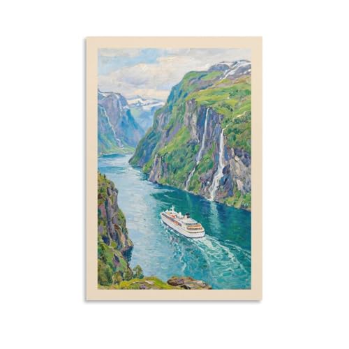 KVIINKD Geirangerfjord Norwegen Kreuzfahrt Wasserfall Klippe Öl Wohnzimmer Schlafzimmer Dekor Moderne ästhetische Wandkunst Poster Geschenk für Freunde Unframe-Stil 20 x 30 cm von KVIINKD