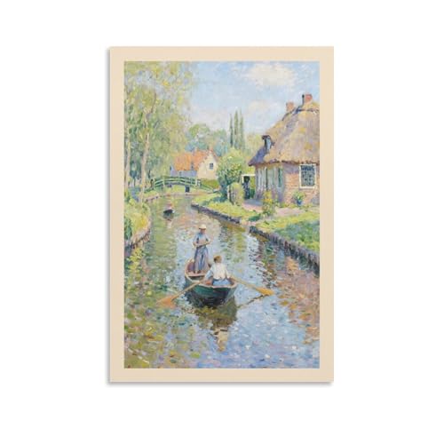 KVIINKD Giethoorn Niederlande K Boot Leben Öl Wohnzimmer Schlafzimmer Dekor Moderne ästhetische Wandkunst Poster Geschenk für Freunde Ungerahmter Stil 40 x 60 cm von KVIINKD