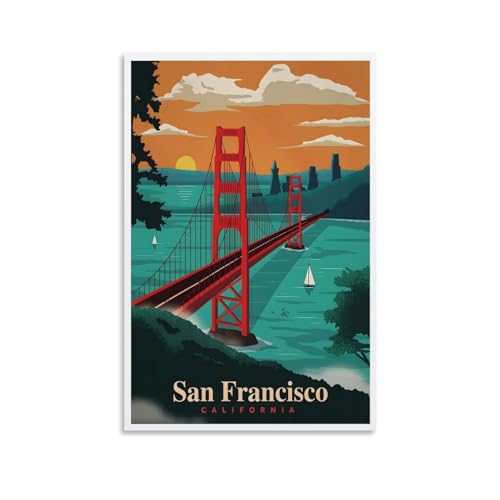 KVIINKD Wandkunst, Motiv: Europa Amerika, San Francisco, Vintage, Reise, Wohnzimmer, Schlafzimmer, Dekoration, modernes ästhetisches Poster, Geschenk für Freunde, ungerahmt, 50 x 75 cm KVIINKD Wandkunst, Motiv: Europa Amerika, San Francisco, Vintage, Reise, Wohnzimmer, Schlafzimmer, Dekoration, modernes ästhetisches Poster, Geschenk für Freunde, ungerahmt, 50 x 75 cm von KVIINKD