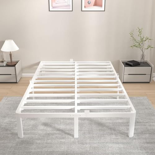 KVLKBV Doppelbett 140 x 200 cm, weißes Gestell mit Antirutsch-Pattinen und großem Stauraum (41 cm), ideal für Schlafzimmer und Gästezimmer von KVLKBV