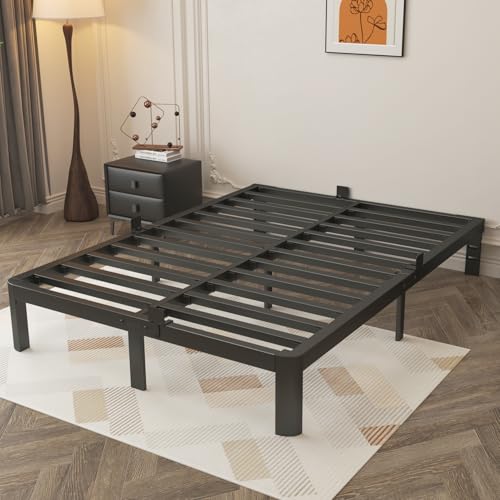 KVLKBV Lit Double 135 x 190 cm, Cadre Noir Avec pattines antidérapantes et Grand Espace de Rangement (41 cm), idéal Pour la Chambre à Coucher et la Chambre d'amis von KVLKBV