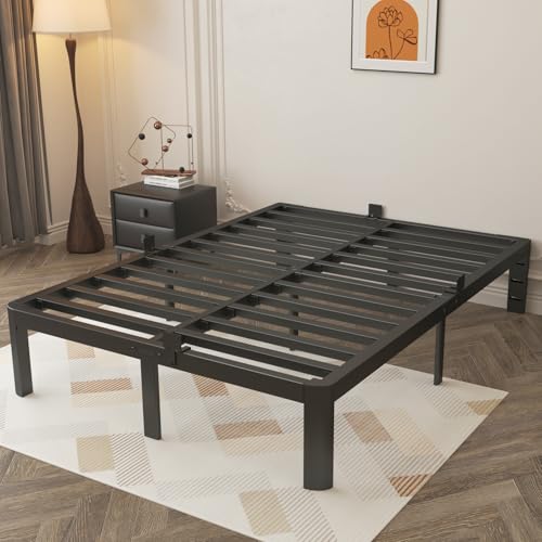 KVLKBV Lit Double 140 x 190 cm, Cadre Noir Avec pattines antidérapantes et Grand Espace de Rangement (35,5 cm), idéal Pour la Chambre à Coucher et la Chambre d'amis von KVLKBV