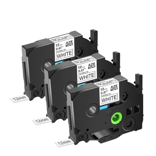 KVMRshn 12 mm 3-20pk-Etikettbandkapitimen, kompatibel mit TZ Tze-FX231 Extra Flexibles Schwarz auf dem weißen Band funktioniert mit Pt-H110-Drucker(3PK Black on White) von KVMRshn