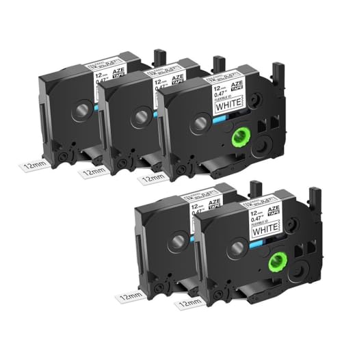 KVMRshn 12 mm 3-20pk-Etikettbandkapitimen, kompatibel mit TZ Tze-FX231 Extra Flexibles Schwarz auf dem weißen Band funktioniert mit Pt-H110-Drucker(5PK Black on White) von KVMRshn
