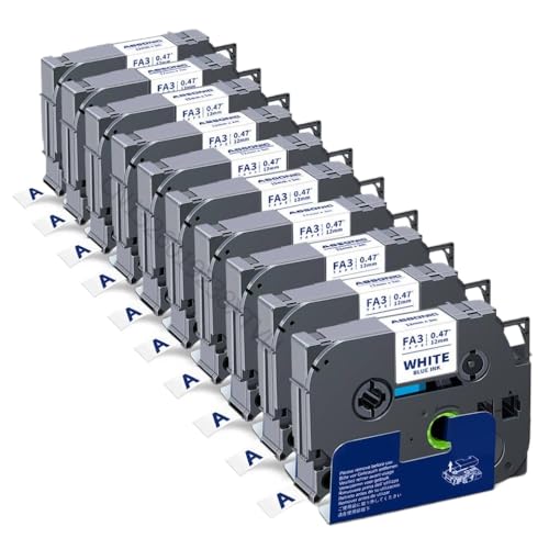 KVMRshn 12-mm-Stoffetikett FA231 10pk Eisen auf Klebeband schwarz auf weißer kompatibel mit dem Etiketthersteller TZC-FA231(Blue on White) von KVMRshn