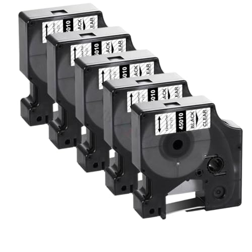 KVMRshn 15x 45013 45010 D1 Labelband 12mm 45018 kompatibel mit Etikettendrucker Kompatibel mit Labelmanager Maker 160 280 210 260p(15PK Black on Clear) von KVMRshn