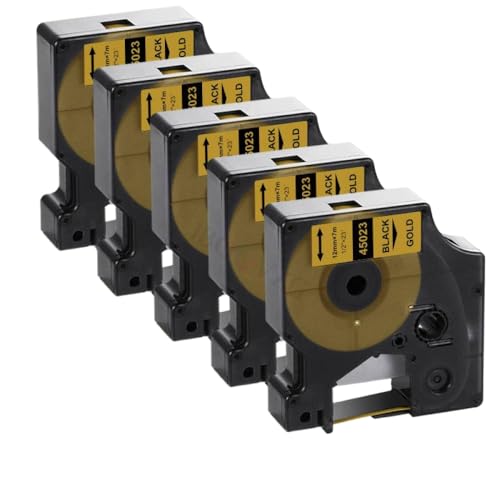 KVMRshn 15x 45013 45010 D1 Labelband 12mm 45018 kompatibel mit Etikettendrucker Kompatibel mit Labelmanager Maker 160 280 210 260p(15PK Black on Gold) von KVMRshn