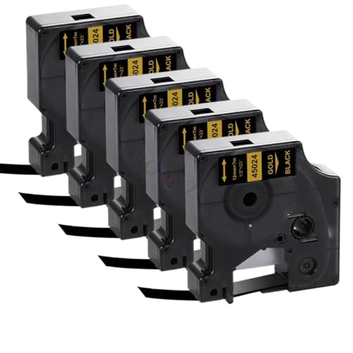 KVMRshn 15x 45013 45010 D1 Labelband 12mm 45018 kompatibel mit Etikettendrucker Kompatibel mit Labelmanager Maker 160 280 210 260p(15PK Gold on Black) von KVMRshn