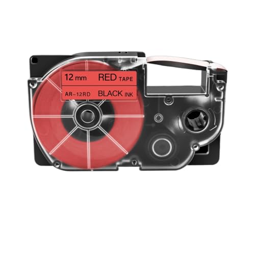 KVMRshn 1pk 12mm Standard -Labelbandkapitibel mit XR12WE XR12WE2S -Kassette funktioniert Kompatibel mit KL120 KL430 KL1500 Label Maker(Black on Red) von KVMRshn
