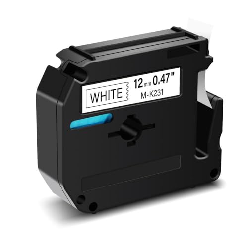 KVMRshn 1pk 12mm schwarz auf weißes Band M-K231 kompatibel mit MK231 M-K 431 631 731 Kompatibel mit den Etikettiermacher PT-65 PT-70 PT-80 PT-M95(Black on White) von KVMRshn