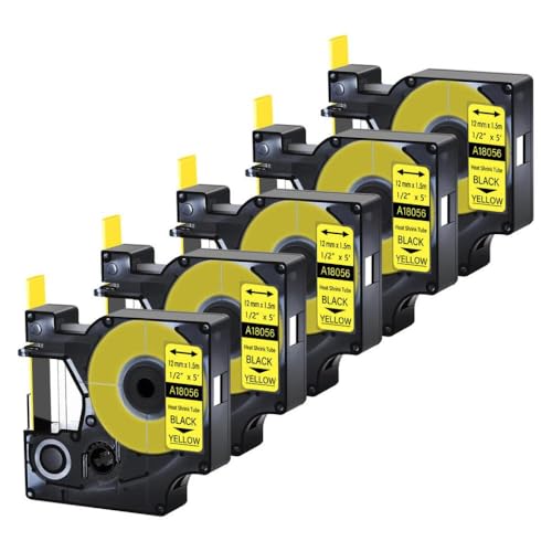 KVMRshn 3-10pcs Wärmeschreinrohr-Etikett Bänder kompatibel mit A18055 A18056 Band 12 mm Kompatibel mit Drucker 4200 5000(5PK Black on Yellow) von KVMRshn