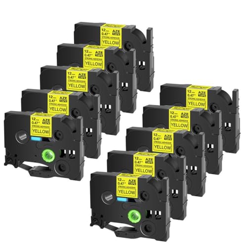 KVMRshn 3-20pcs Extra Tack Acrylkleber-Etikettenklebeband 12mm kompatibel mit TZE-S231 TZ-S231-Band Kompatibel mit Etikettendrucker(10PK Black on Yellow) von KVMRshn