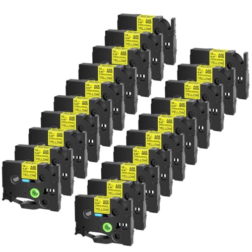 KVMRshn 3-20pcs Extra Tack Acrylkleber-Etikettenklebeband 12mm kompatibel mit TZE-S231 TZ-S231-Band Kompatibel mit Etikettendrucker(20PK Black on Yellow) von KVMRshn
