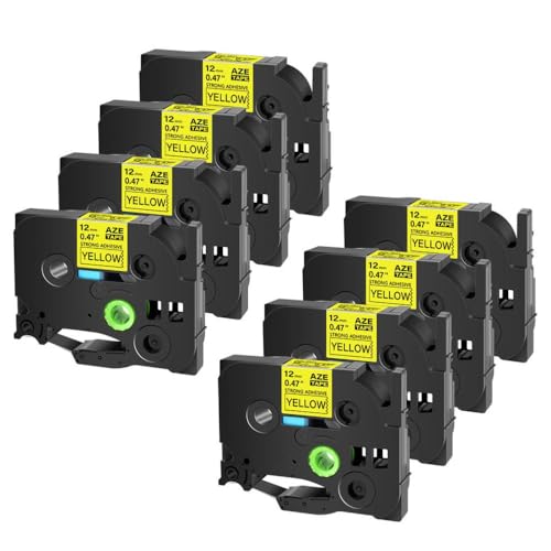 KVMRshn 3-20pcs Extra Tack Acrylkleber-Etikettenklebeband 12mm kompatibel mit TZE-S231 TZ-S231-Band Kompatibel mit Etikettendrucker(8PK Black on Yellow) von KVMRshn