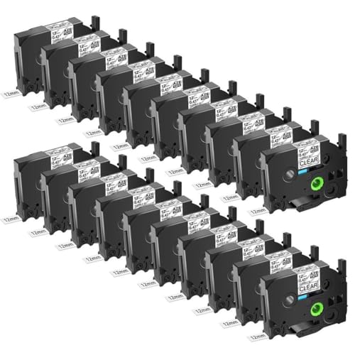 KVMRshn 3 5 10 20 PCs 12 mm Bänder Kompatibel mit Etikettendrucker kompatibel mit TZ Tze-FX231 FX631 Flexible ID-Laminierte Bänder funktionieren mit Pt-H110(20PK Black on Clear) von KVMRshn