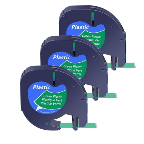 KVMRshn 3 5 10pcs letra Tag Bänder Ersatz 12mm Kunststoff -Etikettenband Kompatibel mit A16952 A16951 A12267 Label Maker FITS FITS QX50 -Modell kompatibel(3PK Green-Plastic) von KVMRshn