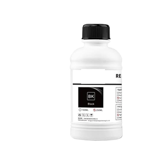 KVMRshn 5 Flaschen 250 ml DTG Tinte Textile Tinte kompatibel mit 1390 1410 L800 L1800 R1900 R2000 DX5 DX6 DX7 DX9 DX10 PINTHEAD Kompatibel mit DTG Printer Multi Color Tinte Set(250ML - BK) von KVMRshn