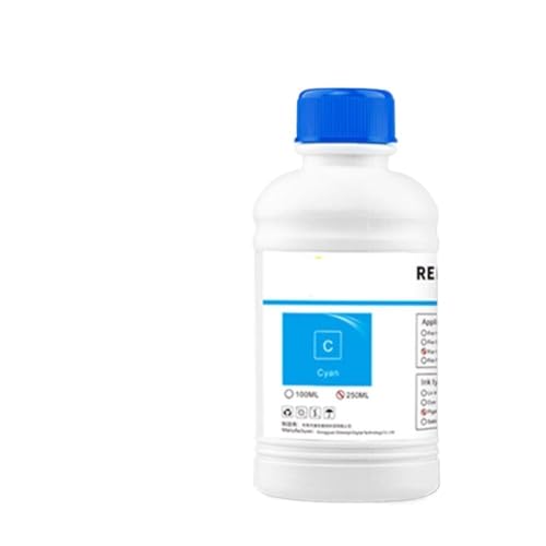 KVMRshn 5 Flaschen 250 ml DTG Tinte Textile Tinte kompatibel mit 1390 1410 L800 L1800 R1900 R2000 DX5 DX6 DX7 DX9 DX10 PINTHEAD Kompatibel mit DTG Printer Multi Color Tinte Set(250ML - C) von KVMRshn
