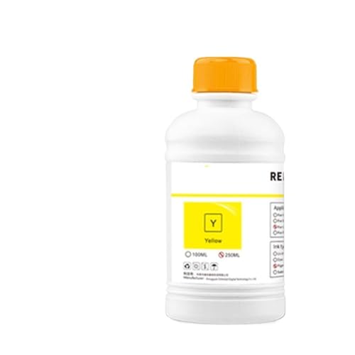 KVMRshn 5 Flaschen 250 ml DTG Tinte Textile Tinte kompatibel mit 1390 1410 L800 L1800 R1900 R2000 DX5 DX6 DX7 DX9 DX10 PINTHEAD Kompatibel mit DTG Printer Multi Color Tinte Set(250ML - Y) von KVMRshn