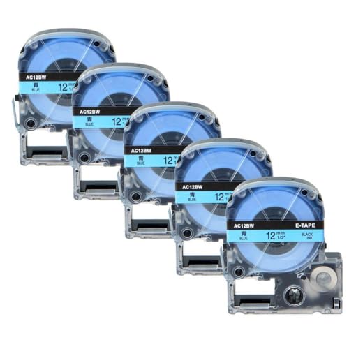 KVMRshn 5PK 12mm Multicolor-Etikett-Klebeband, kompatibel mit SR230C LW-300 LW-700-Druckern Arbeiten mit 4WBN 4TBN-Modellen(Black on Blue) von KVMRshn