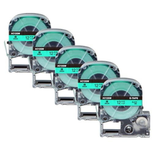 KVMRshn 5PK 12mm Multicolor-Etikett-Klebeband, kompatibel mit SR230C LW-300 LW-700-Druckern Arbeiten mit 4WBN 4TBN-Modellen(Black on Green) von KVMRshn