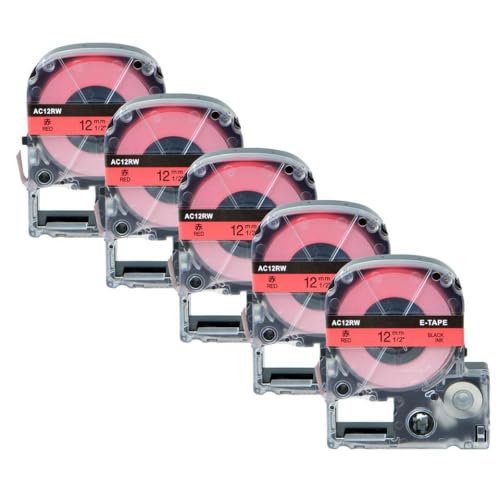 KVMRshn 5PK 12mm Multicolor-Etikett-Klebeband, kompatibel mit SR230C LW-300 LW-700-Druckern Arbeiten mit 4WBN 4TBN-Modellen(Black on Red) von KVMRshn
