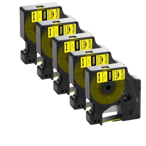 KVMRshn 5pk Wärmeschreinrohr 18055 18056 kompatibel mit dem Etikettierungshersteller 4200 5000 6000 6200(5PK Black on Yellow) von KVMRshn