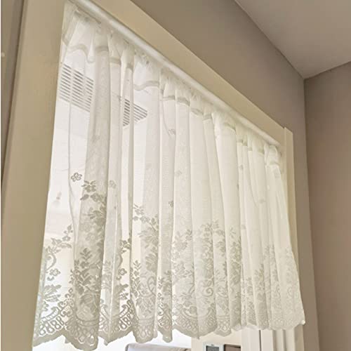 KVOLTT Bistrogardine Transparente Weiß Scheibengardine Wohnzimmer Kurz Modern Polyester Mit Spitze Für Küche Wohnzimmer Kinderzimmer (200cmx120cm BxH) von KVOLTT