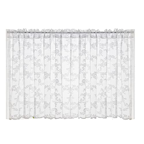 KVOLTT Scheibengardine Landhaus Weiß Bistrogardine Transparent Voile Mit Spitze Polyester Für Küche Wohnzimmer Schlafzimmer (280cmx60cm BxH) von KVOLTT