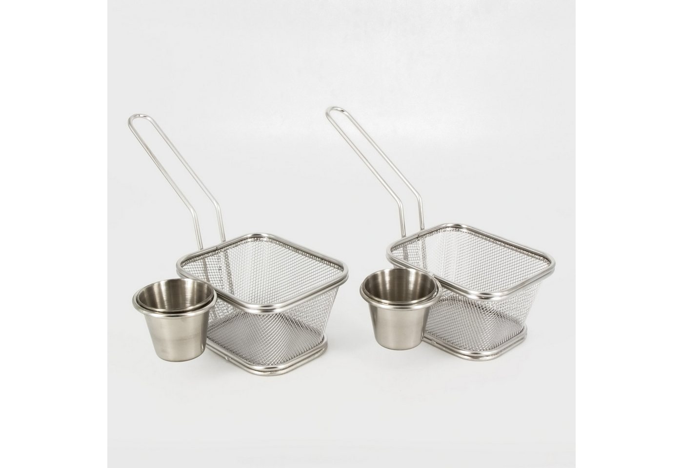 KVOTA Servierschale 2er Set Mini Servierkörbchen Edelstahl mit integrierter Saucenschale, Edelstahl, (2-er Set, 4-tlg), abnehmbare Saucenschale von KVOTA