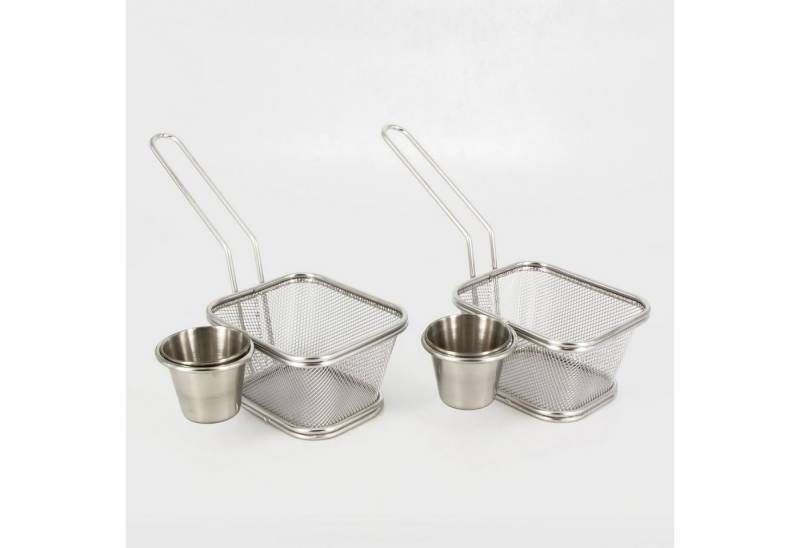 KVOTA Servierschale 2er Set Mini Servierkörbchen Edelstahl mit integrierter Saucenschale, Edelstahl, (2-er Set, 4-tlg), abnehmbare Saucenschale von KVOTA