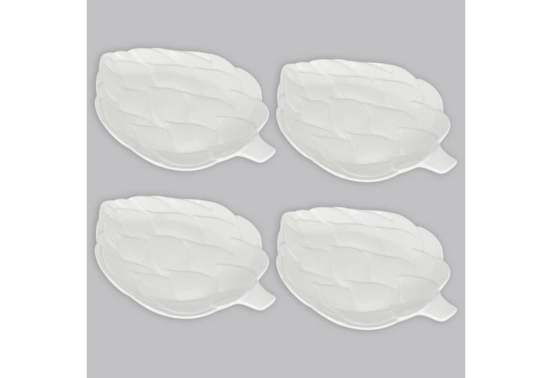 KVOTA Servierteller Servierplatte Servier Teller 'Artischocken' aus Keramik, flach, weiß, (4-er Set Servierteller "Artischocken" aus Keramik, 4-tlg., 4-er Set Servierteller "Artischocken" aus Keramik) von KVOTA