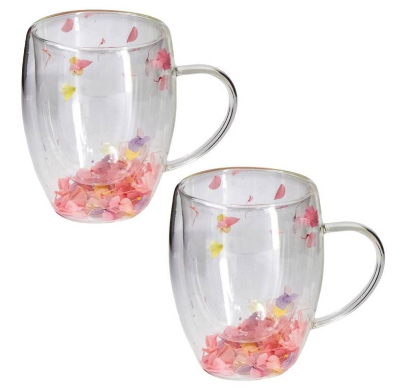 KVOTA Thermotasse Doppelwandige Gläser Design integrierte „Blumen“ 2er -Set, Glas, doppelwandig, getrocknete Blumen von KVOTA