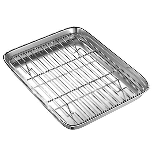 KVSERT 25,4 cm Toaster-Ofenblech und Rack-Set, kleine Edelstahl-Backform mit Kühlrost, spülmaschinenfestes Backblech von KVSERT