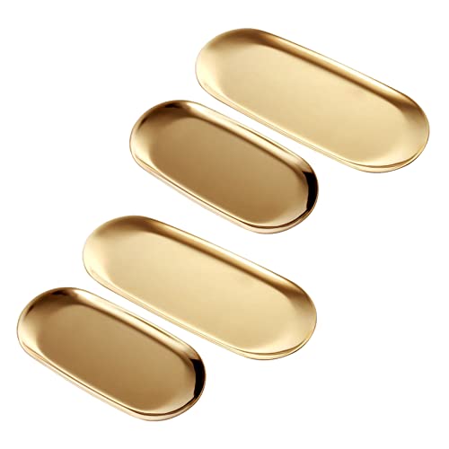 KVSERT 4 Sets Gold Oval Edelstahl Schmucktablett Handtuch Geschirr Teller Tee Tabletts Kosmetik Schmuckteller von KVSERT