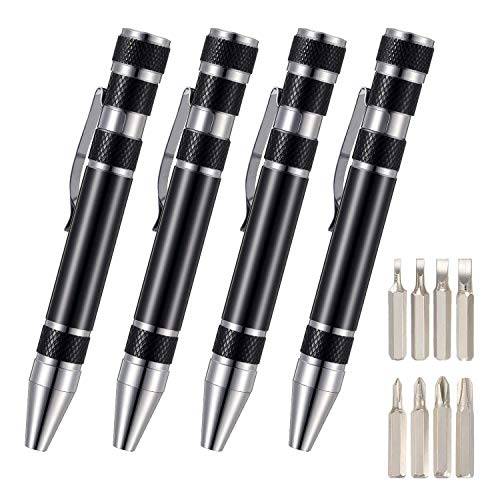 KVSERT 4 Stück Stift-Schraubendreher, praktisches Werkzeug, 8-in-1, magnetischer -Schraubendreher, multifunktionales Mini-Gadgets, Reparaturwerkzeug (schwarz) von KVSERT