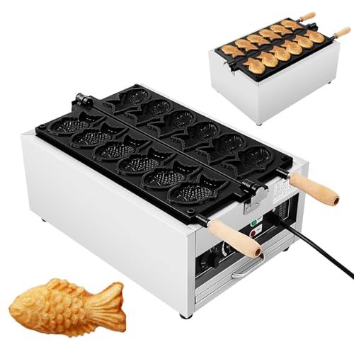 Elektrisches Waffeleisen in Fischform, 3000 W Taiyaki-Maschine in Handelsqualität mit 6 Waffeln in Fischform, für Snackläden in Privathaushalten zur Herstellung japanischer Waffeln von KVTUYC