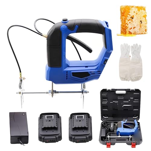 Kabelloser elektrischer Bienenstock-Rahmenschüttler, elektrischer Bienenschüttler mit Anti-Rutsch-Griff, einstellbare 4-Gang-Funktion mit Akku und Ladegerät. Kostenlose Imkerhandschuhe(Blue,2 x Batter von KVTUYC