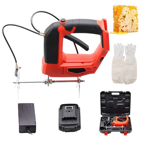Kabelloser elektrischer Bienenstock-Rahmenschüttler, elektrischer Bienenschüttler mit Anti-Rutsch-Griff, einstellbare 4-Gang-Funktion mit Akku und Ladegerät. Kostenlose Imkerhandschuhe(Red,1 x Battery von KVTUYC