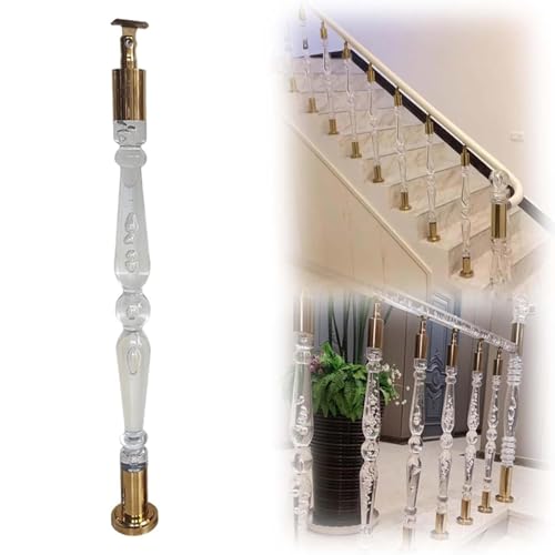 Klare Acryl-Baluster für Innentreppen, modernes, transparentes Kristall-Rundgeländer für den Innenbereich, Treppenbaluster für Innen und Außen mit Metallsockel, für Innentreppen, Decks(Clear,90x1200mm von KVTUYC