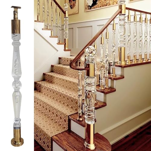 Treppengeländerpfosten aus klarem Acryl, moderne Balusterspindel aus transparentem Kristall für den Innenbereich, dekorative Treppengeländerpfosten zur Bodenmontage, für Innentreppen(Gold,60x850mm) von KVTUYC